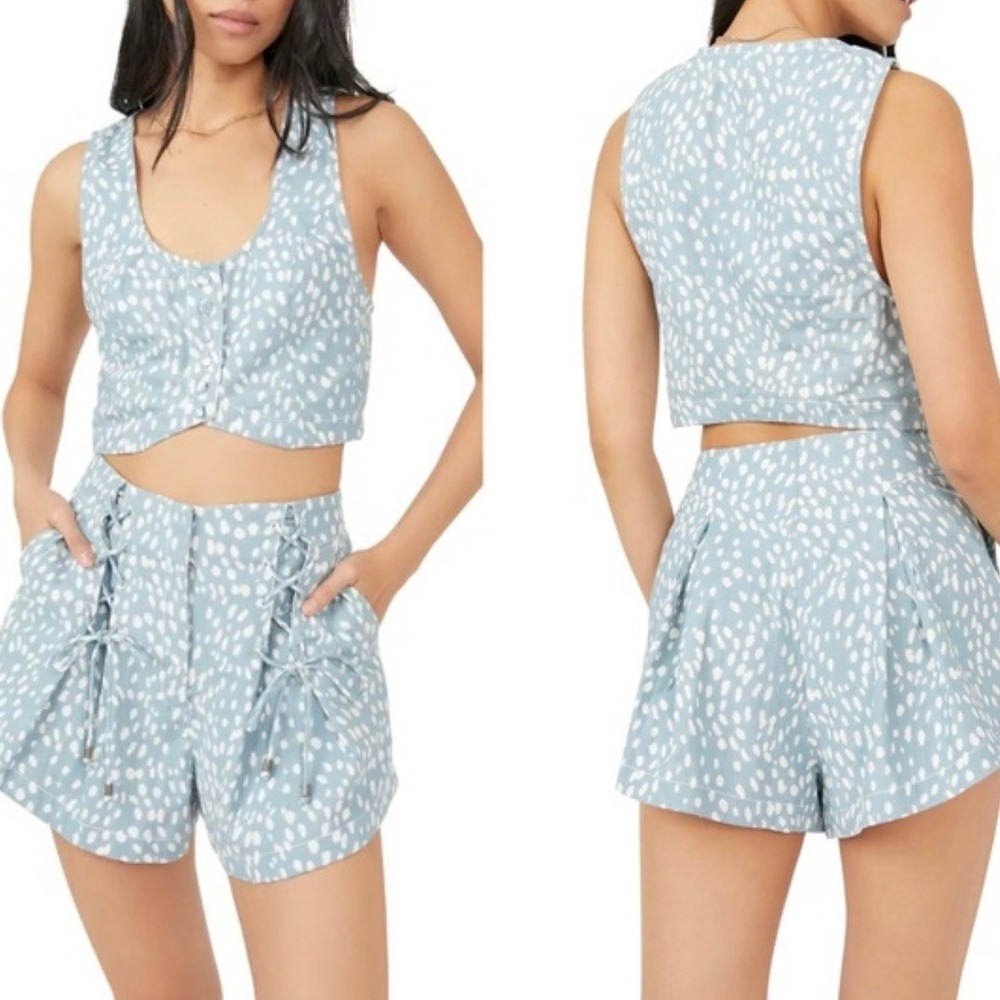 NEW Free People Blue Spotted Bennett Cropped Vest Top ONLY Size 10